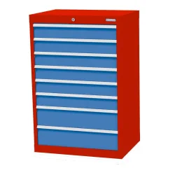 Bedrunka+Hirth Schubladenschrank Profi, Schubladen 6x100 + 2x150 mm, HxBxT 1.019 x 680 x 500 mm, verkehrsrot/lichtblau