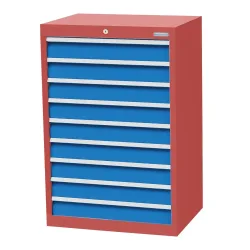 Bedrunka+Hirth Schubladenschrank Profi, Schubladen 9x100 mm, HxBxT 1.019 x 680 x 500 mm, rubinrot/lichtblau