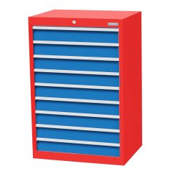 Bedrunka+Hirth Schubladenschrank Profi, Schubladen 9x100 mm, HxBxT 1.019 x 680 x 500 mm, verkehrsrot/lichtblau