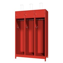 PAVOY Feuerwehrschrank mit Edelstahl-Helmhalter, Untergestell, 3tlg., AB 400, Schliessfachtüren mit Etikettenrahmen und Zylinderschloss