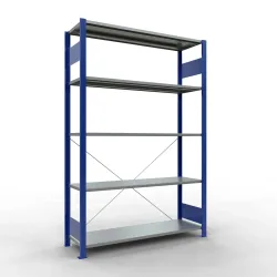 SCHULTE Fachbodenregal enzianblau/verzinkt mit 5 Stahlblechböden, Fachlast 150 kg, HxBxT 2.000 x 1.360 x 436 mm