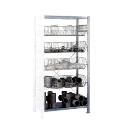 Drahtgitterkorb-Steckregal, verzinkt, BxT 1000 x 500 mm, mit 4 Körben, Anbauregal, Höhe 2000 mm SCHULTE