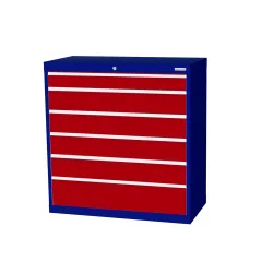 Bedrunka+Hirth Schubladenschrank Profi, Schubladen 1x100 + 4x150 + 1x200 mm, HxBxT 1.019 x 980 x 500 mm, enzianblau/rubinrot