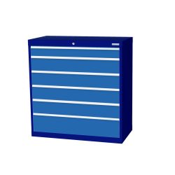 Bedrunka+Hirth Schubladenschrank Profi, Schubladen 1x100 + 4x150 + 1x200 mm, HxBxT 1.019 x 980 x 500 mm, enzianblau/lichtblau