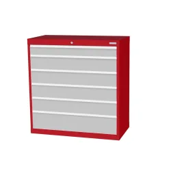 Bedrunka+Hirth Schubladenschrank Profi, Schubladen 1x100 + 4x150 + 1x200 mm, HxBxT 1.019 x 980 x 500 mm, rubinrot/lichtgrau