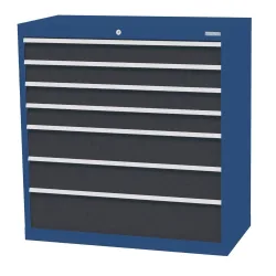 Bedrunka+Hirth Schubladenschrank Profi, Schubladen 4x100 + 2x150 + 1x200 mm, HxBxT 1.019 x 980 x 500 mm, enzianblau/anthrazitgrau