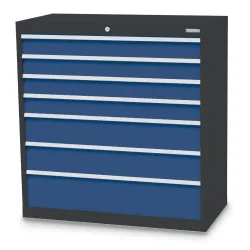 Bedrunka+Hirth Schubladenschrank Profi, Schubladen 4x100 + 2x150 + 1x200 mm, HxBxT 1.019 x 980 x 500 mm, anthrazitgrau/enzianblau