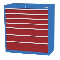 Bedrunka+Hirth Schubladenschrank Profi, Schubladen 4x100 + 2x150 + 1x200 mm, HxBxT 1.019 x 980 x 500 mm, lichtblau/rubinrot
