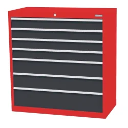 Bedrunka+Hirth Schubladenschrank Profi, Schubladen 4x100 + 2x150 + 1x200 mm, HxBxT 1.019 x 980 x 500 mm, verkehrsrot/anthrazitgrau