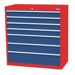 Bedrunka+Hirth Schubladenschrank Profi, Schubladen 4x100 + 2x150 + 1x200 mm, HxBxT 1.019 x 980 x 500 mm, verkehrsrot/enzianblau