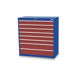 Bedrunka+Hirth Schubladenschrank Profi, Schubladen 6x100 + 2x150 mm, HxBxT 1.019 x 980 x 500 mm, enzianblau/rubinrot