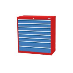 Bedrunka+Hirth Schubladenschrank Profi, Schubladen 6x100 + 2x150 mm, HxBxT 1.019 x 980 x 500 mm, verkehrsrot/lichtblau