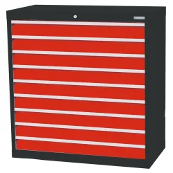 Bedrunka+Hirth Schubladenschrank Profi, Schubladen 9x100 mm, HxBxT 1.019 x 980 x 500 mm, anthrazitgrau/verkehrsrot