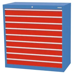 Bedrunka+Hirth Schubladenschrank Profi, Schubladen 9x100 mm, HxBxT 1.019 x 980 x 500 mm, lichtblau/verkehrsrot