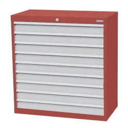 Bedrunka+Hirth Schubladenschrank Profi, Schubladen 9x100 mm, HxBxT 1.019 x 980 x 500 mm, rubinrot/lichtgrau