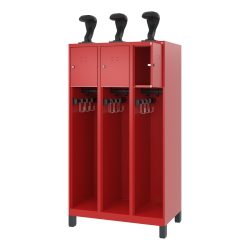 C+P Feuerwehrspind Evolo, Modell YOUNGSTER, 3 Abteile, H 1630 x B 900 x T 500 mm, Füsse, feuerrot RAL 3000