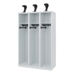 C+P Feuerwehrspind EXPERT, Bodengleiter, 3 Abteile, HxBxT 1.850 x 1.200 x 500 mm, lichtgrau, mit Helmhalter