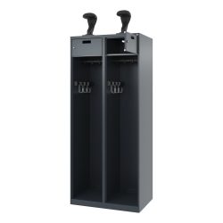 Feuerwehrspind C+P Evolo PRAKTUS, 2 Abteile, Helmhalter, mit Sockel, Bodengleiter, B 800 x T 500 x H 1850 mm, RAL 7016 Anthrazitgrau