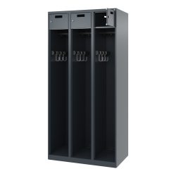 Feuerwehrspind C+P Evolo PRAKTUS, 3 Abteile, mit Sockel, Bodengleiter, B 900 x T 500 x H 1850 mm, RAL 7016 Anthrazitgrau