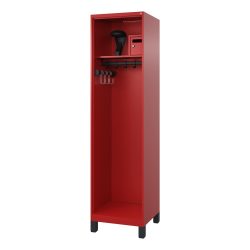Feuerwehrspind C+P Evolo Flexo, 1 Abteil, Helmhalter, mit Füssen, B 500 x T 500 x H 1950 mm, RAL 3000 Feuerrot/RAL 7021 Schwarzgrau