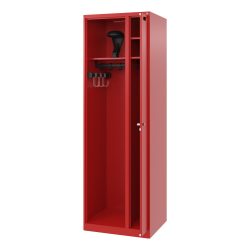 Feuerwehrspind C+P Evolo Kombi, 2 Abteile für 1 Person, mit Helmhalter, Bodengleiter, B 600 x T 500 x H 1850 mm, RAL 3000 Feuerrot