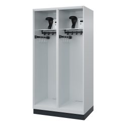 Feuerwehrspind C+P Evolo Flexo, 2 Abteile, Helmhalter, mit Sockel, B 1000 x T 600 x H 1950 mm, RAL 7035 Lichtgrau/RAL 7035 Lichtgrau