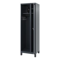 Feuerwehrspind C+P Evolo Kombi, 2 Abteile für 1 Person, mit Helmhalter, Füsse, B 600 x T 500 x H 1950 mm, RAL 7016 Anthrazitgrau/RAL 7021 Schwarzgrau