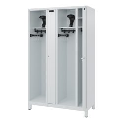 Feuerwehrspind C+P Evolo Kombi, 4 Abteile für 2 Personen, mit Helmhalter, Füsse, B 1200 x T 500 x H 1950 mm, RAL 7035 Lichtgrau