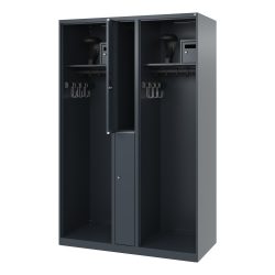 Feuerwehrspind C+P Evolo Maxi, 4 Abteile für 2 Personen, mit Helmhalter, Bodengleiter, B 1200 x T 500 x H 1850 mm, RAL 7016 Anthrazitgrau