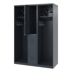 Feuerwehrspind C+P Evolo Maxi, 4 Abteile für 2 Personen, mit Helmhalter, Bodengleiter, B 1300 x T 500 x H 1850 mm, RAL 7016 Anthrazitgrau