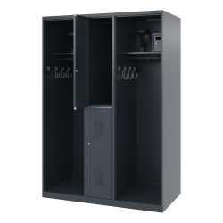 Feuerwehrspind C+P Evolo Maxi, 4 Abteile für 2 Personen, mit Helmhalter, Bodengleiter, B 1300 x T 600 x H 1850 mm, RAL 7016 Anthrazitgrau