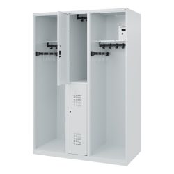 Feuerwehrspind C+P Evolo Maxi, 4 Abteile für 2 Personen, ohne Helmhalter, Bodengleiter, B 1300 x T 600 x H 1850 mm, RAL 7035 Lichtgrau