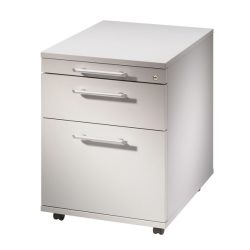 Hammerbacher Rollcontainer DownTown, 3 Schubladen mit Metall-Griff, lichtgrau