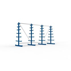META Komplettpaket Kragarmregal, doppelseitig, Tragkraft pro Arm 150 kg, HxBxT 2.000 x 4.105 x 1.090 mm, 4 Ständer