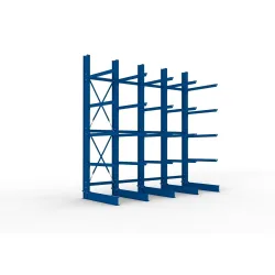 META Komplettpaket Schwerlast-Kragarmregal, einseitig, Tragkraft pro Arm 400 kg, HxBxT 4.000 x 4.100 x 1.605 mm, 5 Ständer