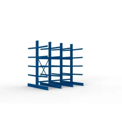 META Komplettpaket Schwerlast-Kragarmregal, doppelseitig, Tragkraft pro Arm 505 kg, HxBxT 3.000 x 3.090 x 2.400 mm, 4 Ständer