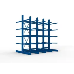 META Komplettpaket Schwerlast-Kragarmregal, doppelseitig, Tragkraft pro Arm 400 kg, HxBxT 4.000 x 4.100 x 2.920 mm, 5 Ständer
