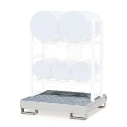 asecos® Regalboden-Auffangwanne aus Stahl, für Fassregale, unterfahrbar, HxBxT 270 x 1.340 x 1.260 mm