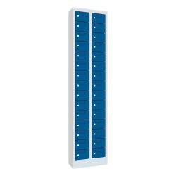 PAVOY Kleinfachschrank, 30 Fächer, HxBxT 1.950 x 460 x 200 mm, mit Etikettenrahmen, enzianblau, lichtgrau