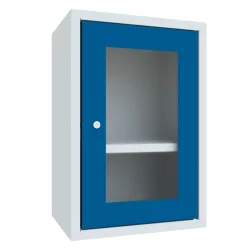 Hängeschrank, Höhe 600 mm, mit Sichtfenstertür/en, Breite 400 mm, glatte Rückwand, grau / blau Pavoy