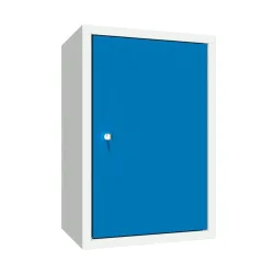 Hängeschrank, Höhe 600 mm, mit Vollblechtür/en, Breite 400 mm, gelochte Rückwand, grau / blau Pavoy
