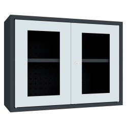 PAVOY Hängeschrank mit Sichtfenster, HxBxT 600 x 800 x 300 mm, Lochrückwand, lichtgrau, anthrazitgrau