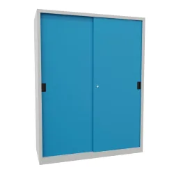 PAVOY Schiebetürenschrank mit 8 Fachböden + Trennwand, HxBxT 1.950 x 1.500 x 600 mm, lichtblau, lichtgrau