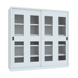 PAVOY Schiebetürenschrank mit Sichtfenstern, 8 Fachböden + Trennwand, HxBxT 1.950 x 2.000 x 600 mm, lichtgrau, lichtgrau