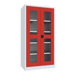 PAVOY Flügeltürschrank mit Sichtfenstern, HxBxT 1.950 x 1.000 x 600 mm, feuerrot, lichtgrau