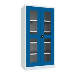 PAVOY Flügeltürschrank mit Sichtfenstern, HxBxT 1.950 x 1.000 x 600 mm, enzianblau, lichtgrau