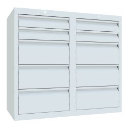 PAVOY Leichter Schubladenschrank, Gleitführung, Schubladen 4x100 + 6x200 mm, Breite 1.000 mm, lichtgrau, lichtgrau