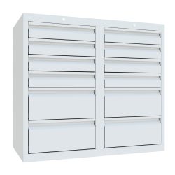 PAVOY Leichter Schubladenschrank, Rollenführung, Schubladen 8x100 + 4x200 mm, Breite 1.000 mm, lichtgrau, lichtgrau