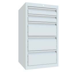 PAVOY Leichter Schubladenschrank, Gleitführung, Schubladen 2x100 + 3x200 mm, Breite 500 mm, lichtgrau, lichtgrau