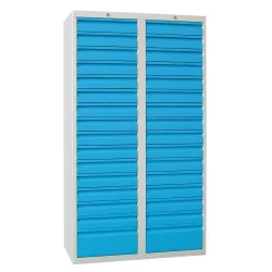 PAVOY Leichter Schubladenschrank, Gleitführung, Schubladen 30x100 + 2x200 mm, Breite 1.000 mm, himmelblau, lichtgrau